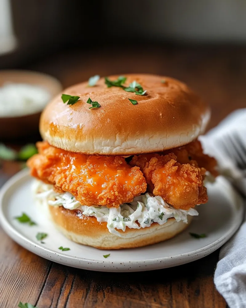 Crispy Buffalo Chicken Sandwich with Ranch Slaw