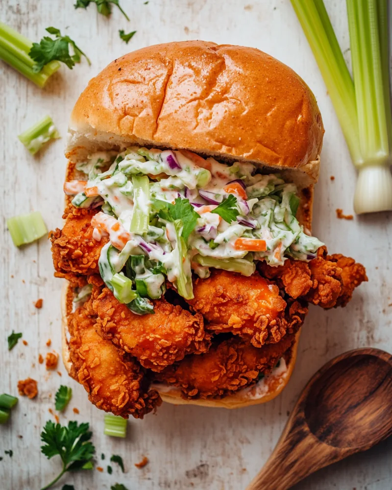 Crispy Buffalo Chicken Sandwich with Ranch Slaw