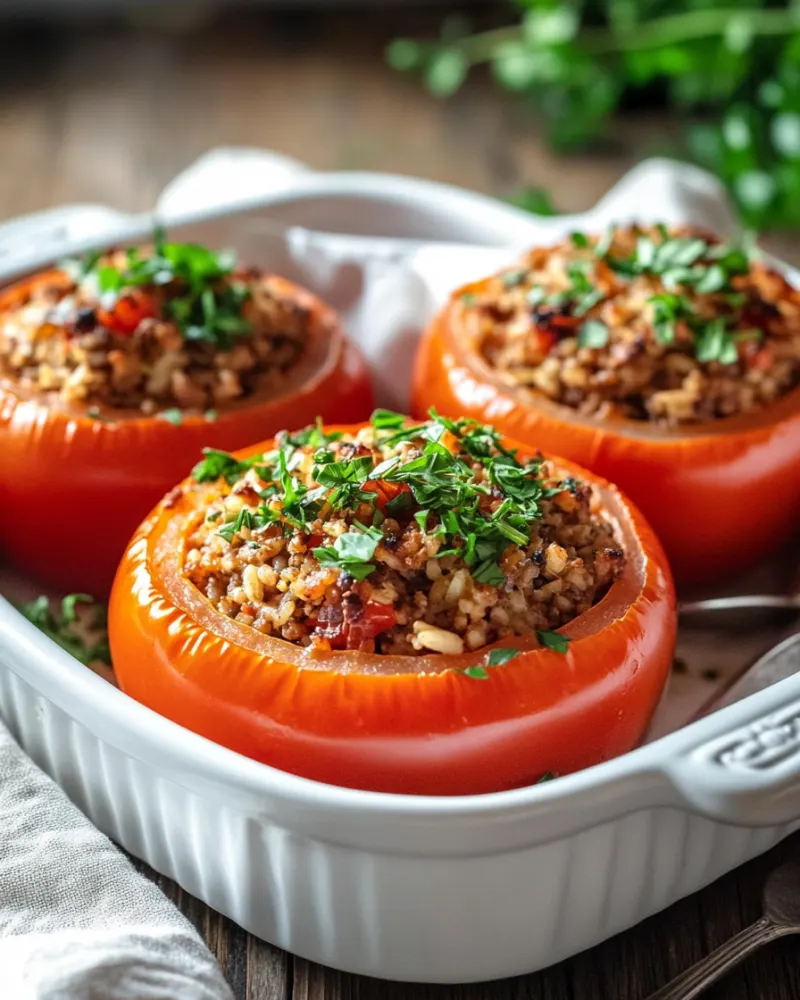 Ground Beef and Rice Stuffed Tomatoes