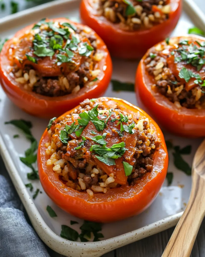 Ground Beef and Rice Stuffed Tomatoes
