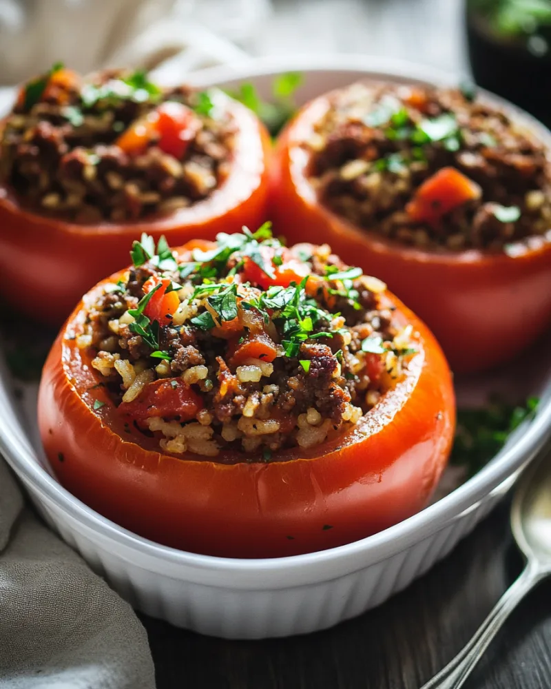 Ground Beef and Rice Stuffed Tomatoes