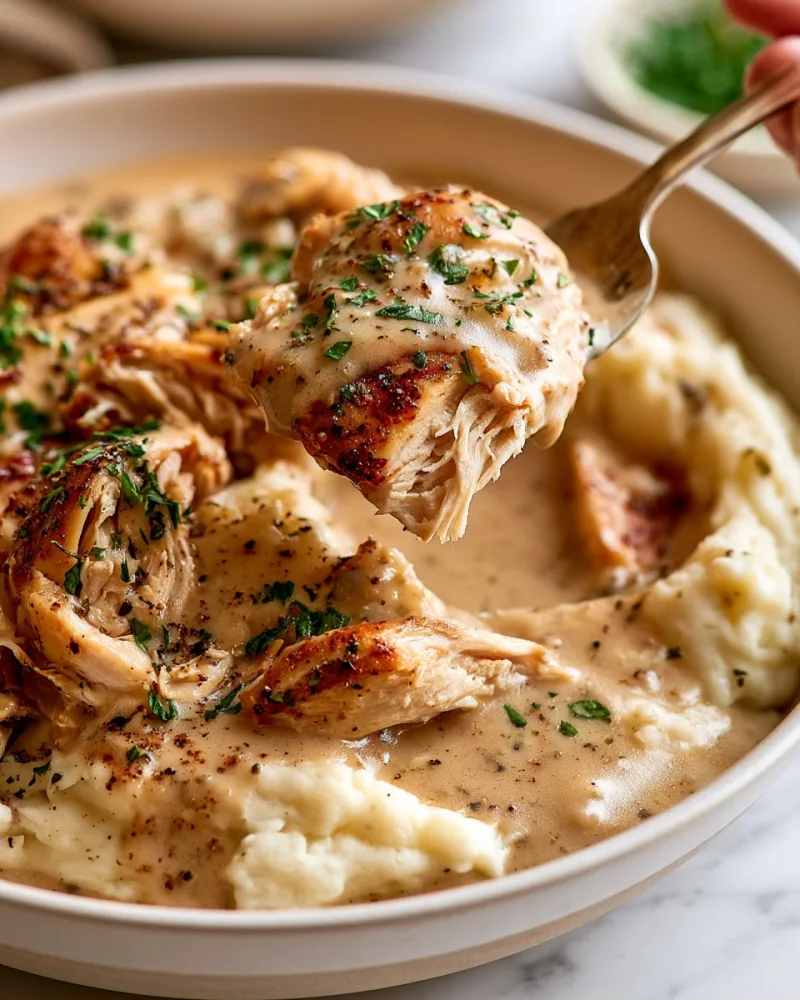 Crockpot Chicken and Gravy over Mashed Potatoes